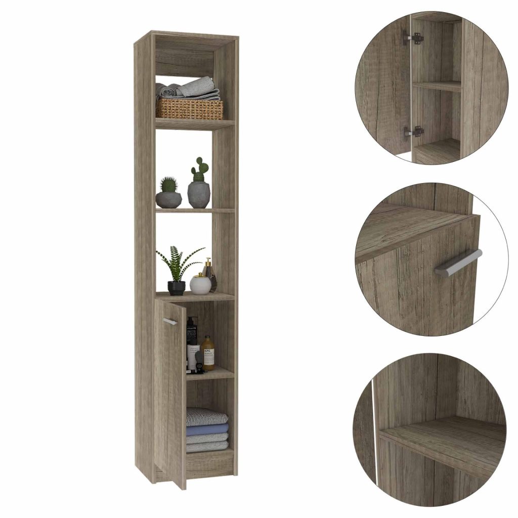 Leben Linen Single Door Cabinet, Three External Shelves, Two Interior ...